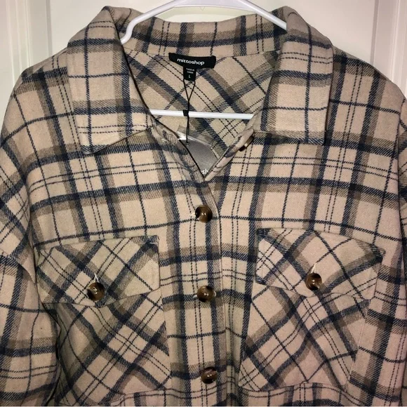 Mittoshop Plaid Flannel Shacket Jacket Size Large New - Picture 2 of 8